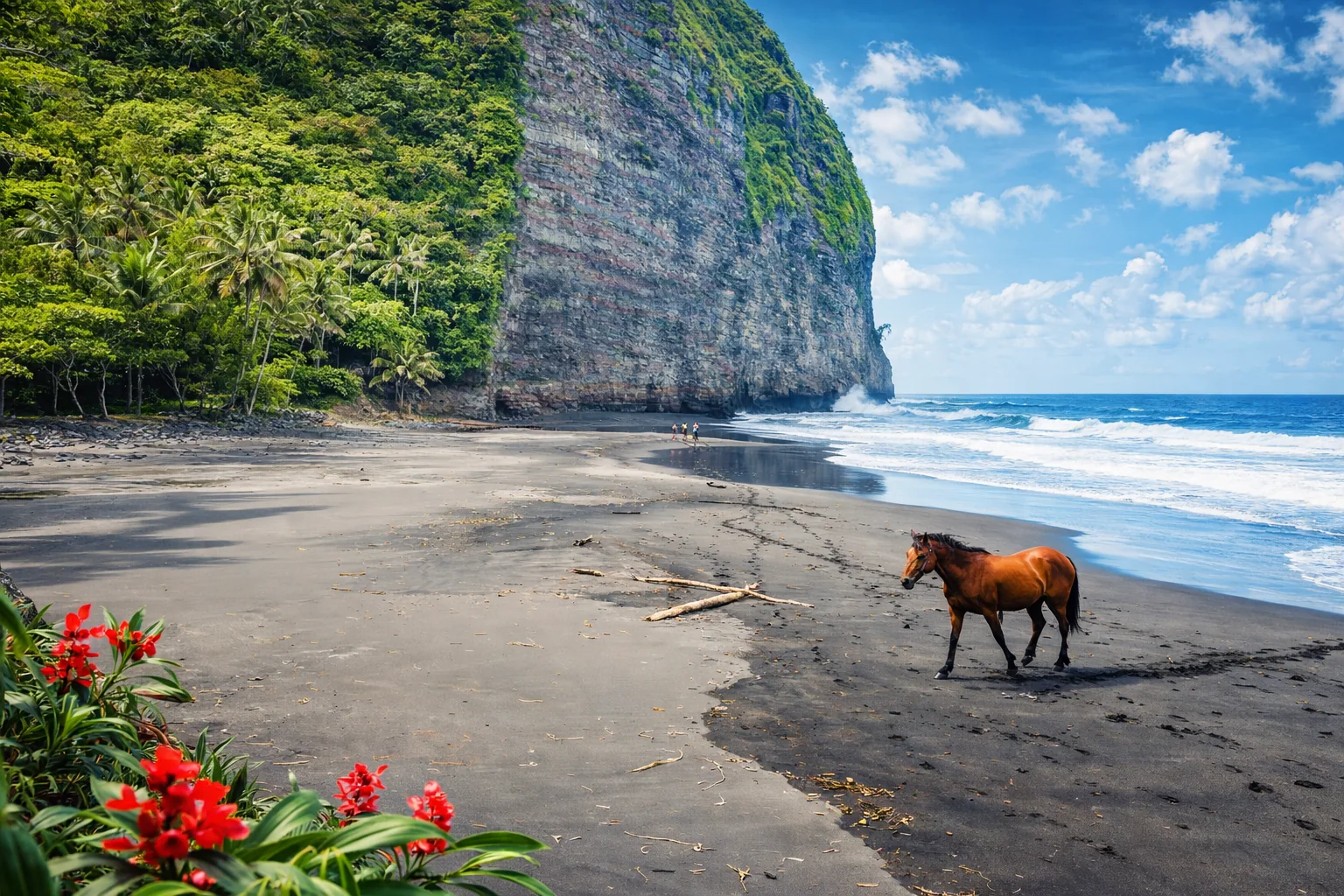 Black sand beach on Hawaii Island