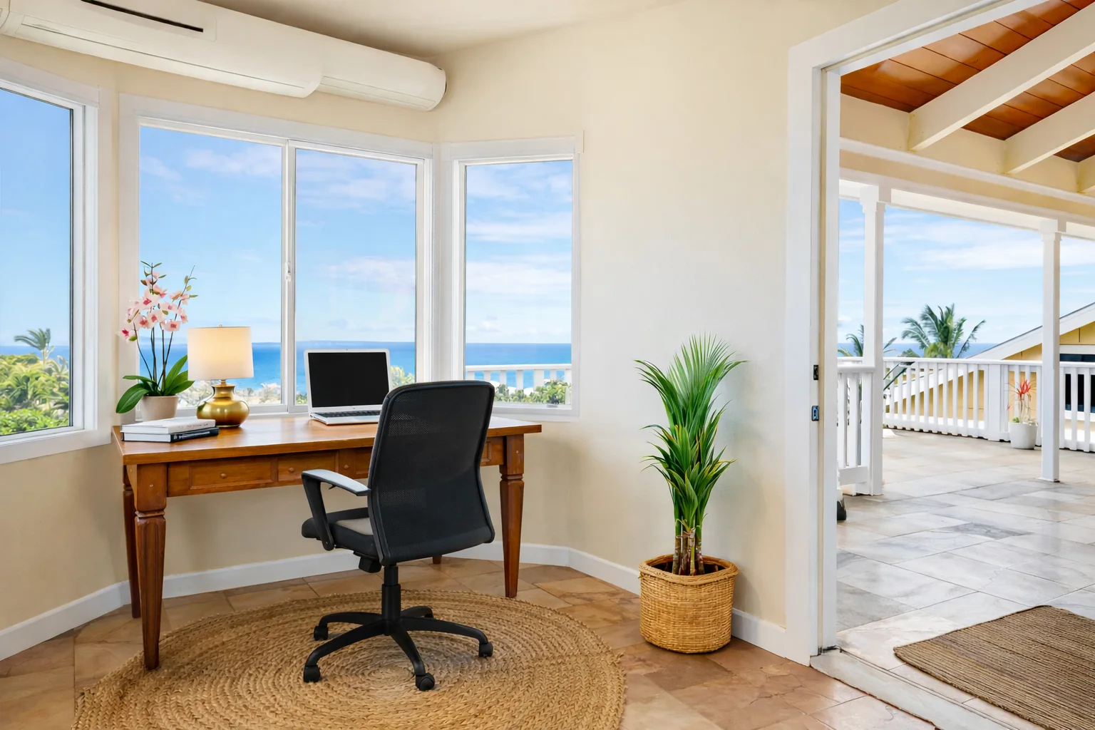 Ocean-view office workspace