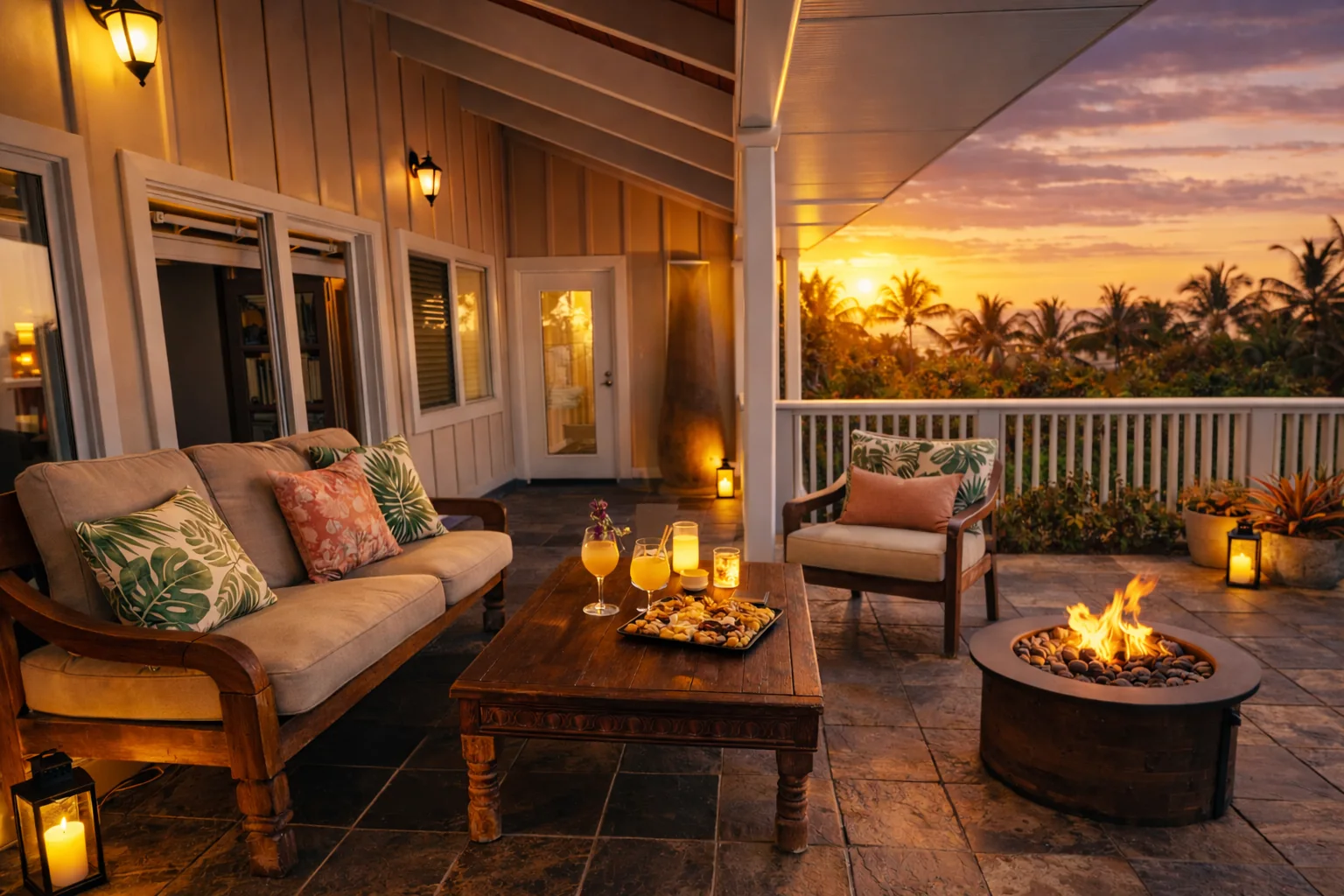 Sunset gathering space on the upper patio
